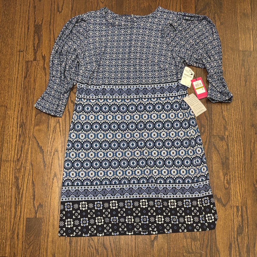 Vince Camuto Blue Pattern Abstract Geoometic Summer Dress NWT